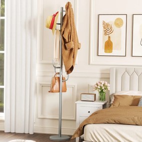 Cabide Cactus 8 Ganchos Base Pesada Extremidades Curvas 2 Alturas Ajustáveis Metal para Entrada Quarto 175 cm Cinza Prateado