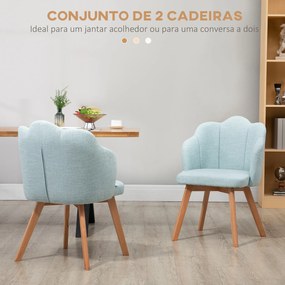 Cadeiras Sala de Jantar Estofada em Linho Sintético com Assento e Encosto Acolchoados Moderno 58x60x82 cm Azul-Esverdeado