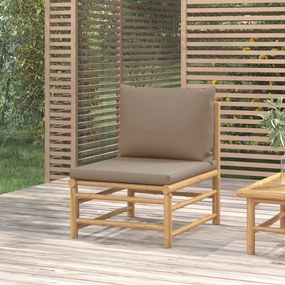 vidaXL Sofá de centro jardim bambu c/ almofadões cinzento-acastanhado