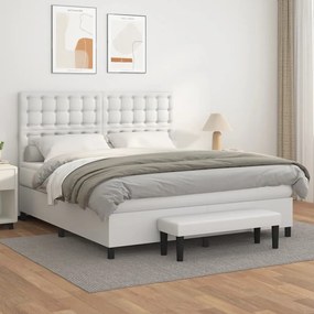 vidaXL Cama com molas/colchão 160x200 cm couro artificial branco