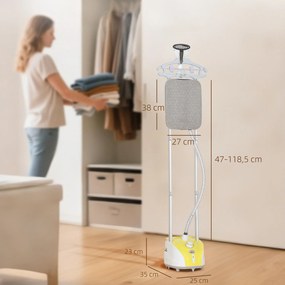 Ferro de Engomar a Vapor 1800W Temperatura Ajustável 11 Níveis Depósito de 2 L Aquecimento em 38s 35x25x47-118,5 cm Amarelo