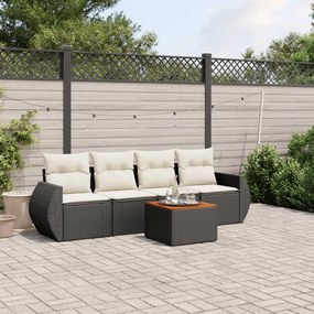 5 pcs conjunto sofás de jardim com almofadões vime PE preto