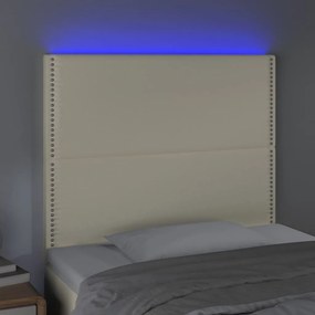 Cabeceira de cama c/ LED 90x5x118/128cm couro artificial crème