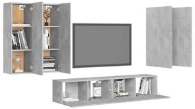 6 pcs conjunto de móveis de TV derivados madeira cinza cimento