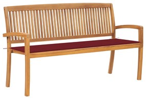 vidaXL Banco de jardim empilhável c/ almofadão 159 cm teca maciça