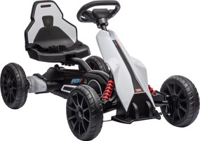 HOMCOM Go Kart Elétrico para Crianças Kart a Bateria 12V Velocidade Ajustável 3-5 km/h e Cinto de Segurança 100x58x58,5 cm Branco | Aosom Portugal