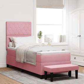 vidaXL Cama Box Spring com Colchão e Banco Rosa 80x200 cm Veludo