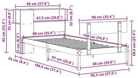 Cama com estante sem colchão 90x190 cm pinho maciço branco
