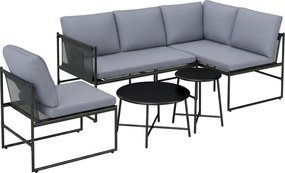 Outsunny Conjunto de Móveis Lounge para Jardim 4-5 Pessoas Conjunto Gardenlounge com Sofá 2 Lugares Mesa de Centro Cadeira Almofadas Grossas Laváveis | Aosom Portugal