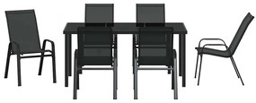Conjunto de Jantar de Jardim com 7 Peças, Preto, Textilene e Aço