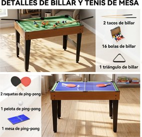 Mesa Multijogos 4 em 1 com Matraquilhos Bilhar Hóquei de Mesa e Ping-pong para Crianças e Adultos 107x61x84,5 cm Natural