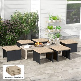 Conjunto de 6 Almofadas para Cadeiras de Jardim (NÃO INCLUIDAS) 40x40 cm 6 peças Almofadas para Cadeiras de Jardim Acolchoadas com Fitas Cáqui