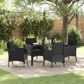 vidaXL Conjunto de Jantar para Jardim de 5 Peças com Almofadas Pretas de Rattan Poliéster