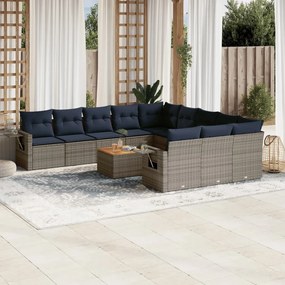 vidaXL 12 pcs conjunto sofás p/ jardim c/ almofadões vime PE cinzento