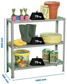 Estante com 3 Prateleiras METÁLICA ADVANTAGE SUPERPLUS 3/400 900 CINZENTA Casa, Escritório, Garagem, Despensa, Sotão Capacidade P/ prateleira 0 Kg Dim