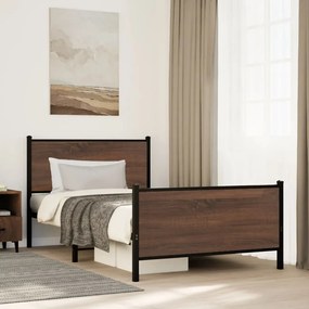 Estrutura de cama sem colchão 100x200cm metal carvalho castanho