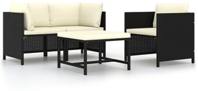 313518 vidaXL 4 pcs conjunto sofás de jardim com almofadões vime PE preto