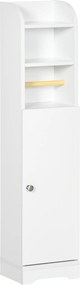 Kleankin Armário Casa Banho Auxiliar Prateleira Ajustável Suporte Papel Higiênico Design Moderno Funcional 23x18x100 cm Branco | Aosom Portugal
