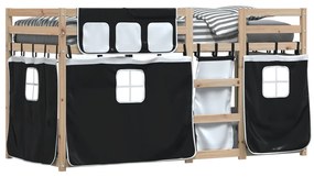 Beliche com cortinas 90x190 cm pinho maciço branco e preto