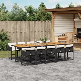 11 pcs conjunto de jantar p/ jardim c/ almofadões vime PE preto