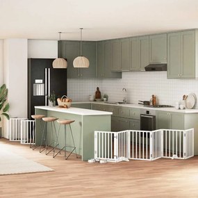 vidaXL Portão p/ cães com porta dobrável 12 painéis 600cm álamo branco