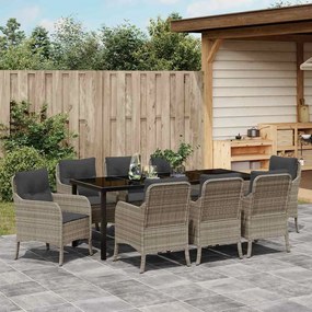 Conjunto de Jantar de Jardim com Almofadas Cinza-claro Poly Rattan