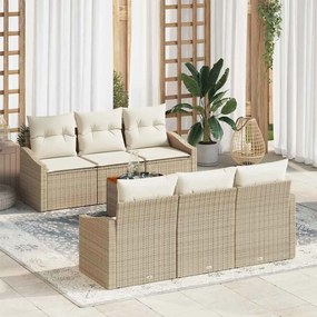 vidaXL Conjunto de Sofá de Jardim de 7 Peças com Almofadas Beijinha em Rattan Sintético e Acácia