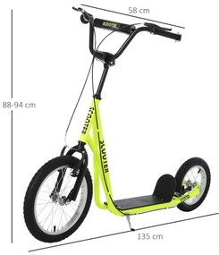 Trotinete para crianças acima de 5 anos Guiador ajustável Rodas infláveis 135x58x88-94 cm Amarelo