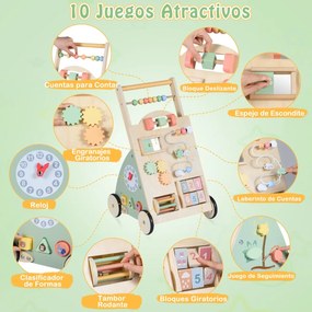 Andador infantil de madeira com rodas e cesto de arrumação – Brinquedo Montessori para andar, para crianças a partir de 1 ano – Natural + Verde
