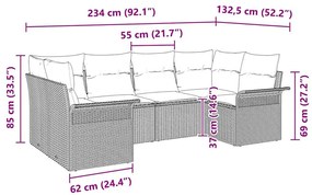 Conjunto de Sofás de Jardim 6 Peças com Almofadas Bejas em Rattan Sint