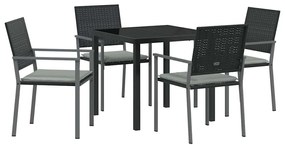 Conjunto de Jantar de Jardim com 5 Peças e Almofadas em Preto Poliratt