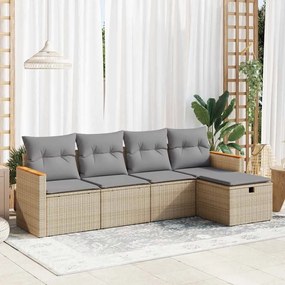 5 pcs conjunto de sofás p/ jardim com almofadões vime PE bege