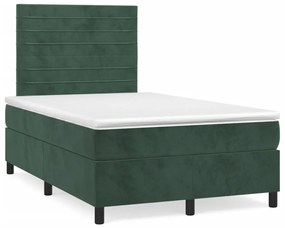 Cama boxspring com colchão 120x190 cm veludo verde-escuro
