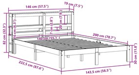 Cama sem colchão 140x200 cm madeira pinho maciça castanho-mel