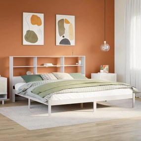 Cama com estante sem colchão 180x200 cm pinho maciço branco