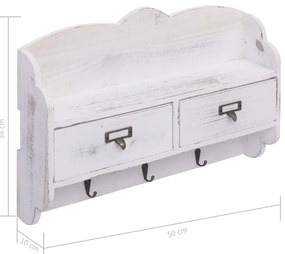 Cabide de parede 50x10x34 cm madeira branco