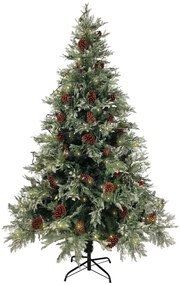 Árvore Natal pré-iluminada c/ pinhas 120 cm PVC/PE verde/branco