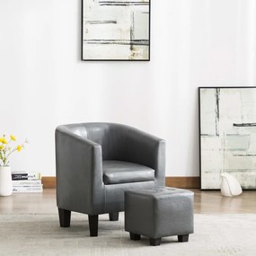 248058 vidaXL Poltrona com apoio de pés couro artificial cinzento