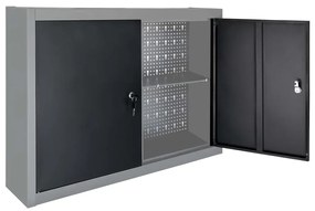Armário ferramentas parede industrial metal cinzento e preto