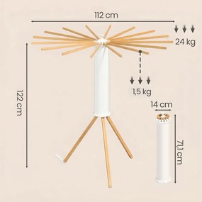 Estendal roupa dobrável, com suporte extensível 112 x 112 x 122 cm, economiza espaço cores naturais