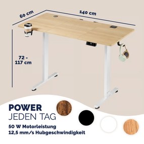Secretária elétrica com altura ajustável 140x60x72-117 cm Bege