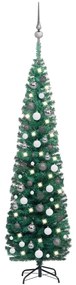 3077900 vidaXL Árvore de Natal artificial fina c/ luzes LED/bolas 180 cm verde