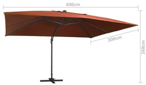 Guarda-sol jardim cantilever c/ luzes LED 400x300 cm terracotta