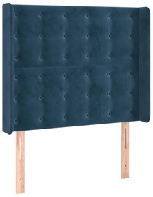 Cabeceira cama c/ luzes LED veludo 93x16x118/128 cm azul-escuro