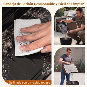 Grelhador a Carvão de Mesa Dobrável Portátil, 51 x 33,5 x 33,5 cm, Dois Níveis de Altura Reguláveis, Preto