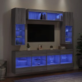 vidaXL 6 pcs conj. móveis de parede p/ TV c/ luzes LED cinzento sonoma