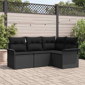 vidaXL Conjunto de Sofá de Jardim 4 Peças com Almofadas Preto Rattan Sintético