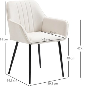 Conjunto de 2 Cadeiras de Sala de Jantar Estofadas em Linho com Encosto e Pés de Metal 59,5x56,5x81 cm Bege Claro