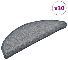 vidaXL Tapetes de escada 30 peças 56x17x3 cm cinza claro e azul semicircular