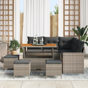 Conjunto de Sofás de 9 Peças para Jardim com Almofadas Cinza em Vime P